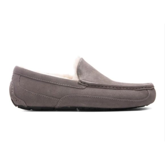 UGG 10 Slippers Men’s Ascot Grey Suede Plush Shearling Fur House Casual Shoes - Picture 8 of 12